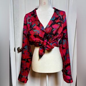 Topshop Red and Black Floral Blouse
